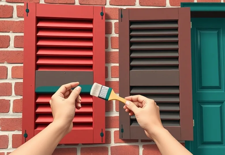 Mise en peinture au pinceau de volets et d'encadrements en bois