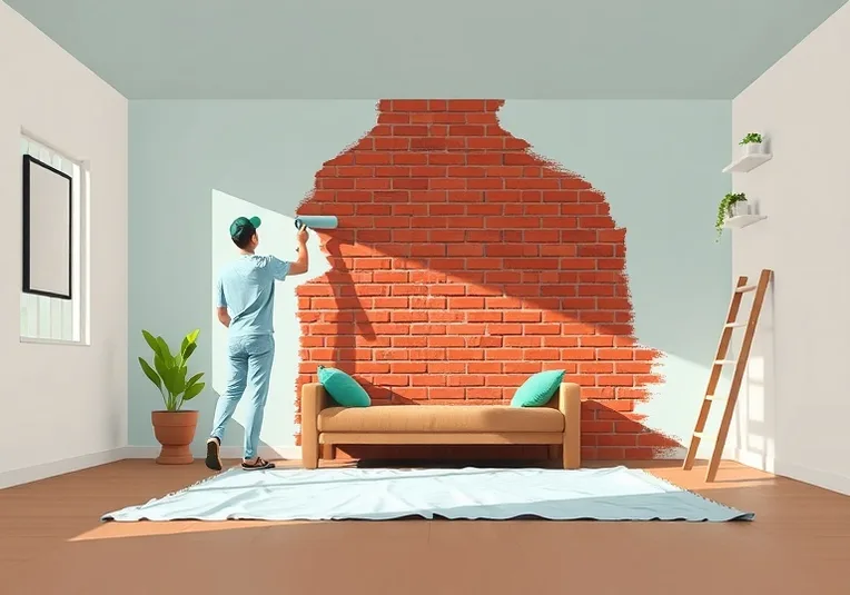 Peintre appliquant la peinture au rouleau sur un mur de salon
